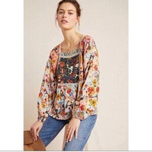Anthropologie Maeve Floral Peasant Bohemian Blouse
